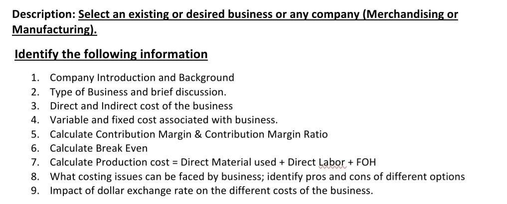 Description: Select an existing or desired