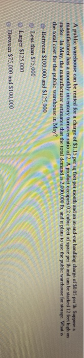 A public warehouse can be rented for a charge of