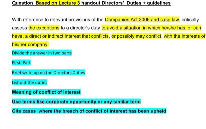 Question Based on Lecture 3 handout Directors'