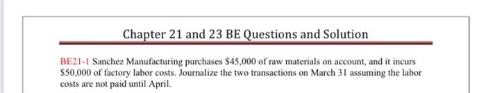 Chapter 21 and 23 BE Questions and Solution