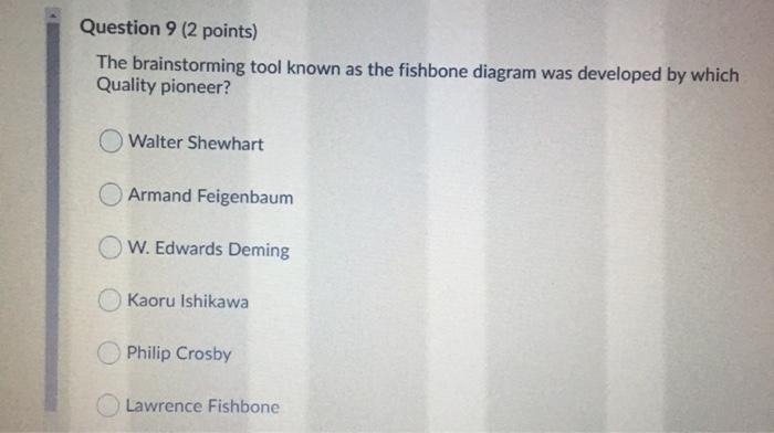 Question 9 (2 points) The brainstorming tool