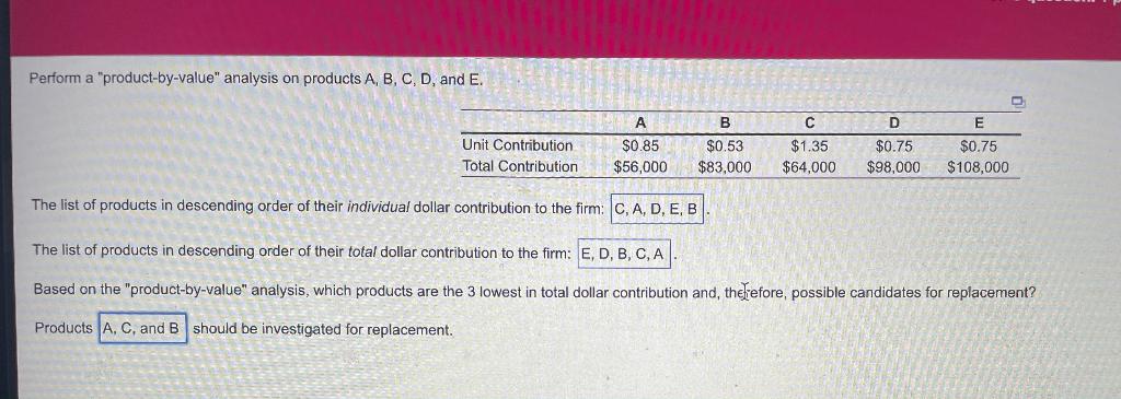 Perform a "product-by-value" analysis on products