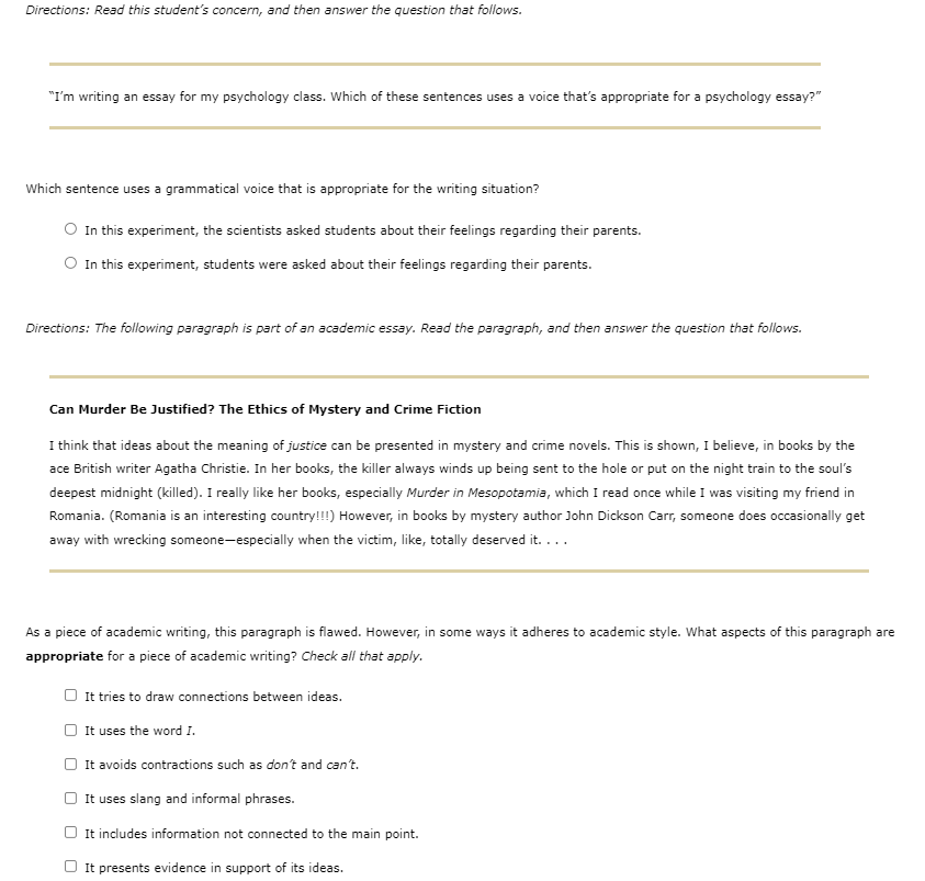 Directions: Read this student's concern, and then