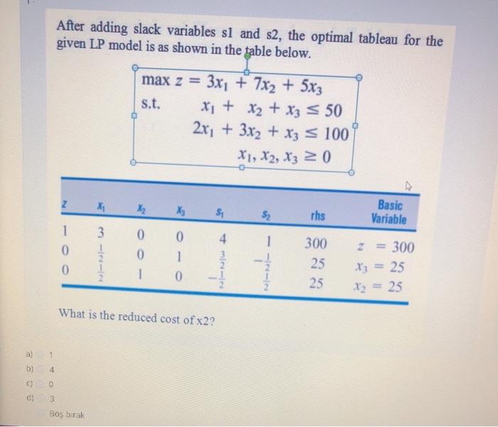 After adding slack variables sl and s2, the