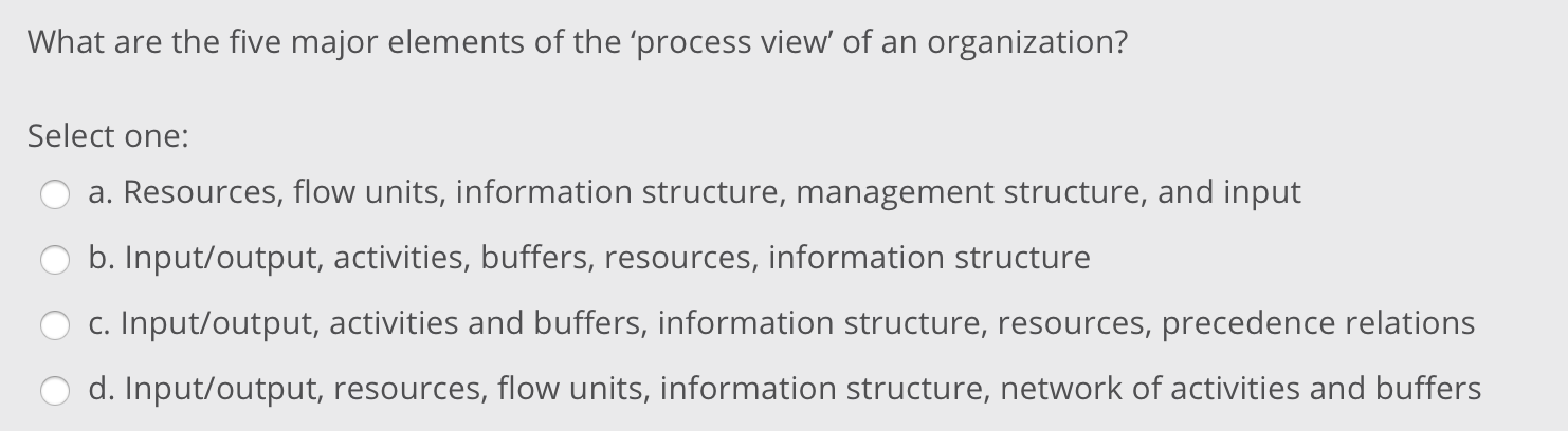 What are the five major elements of the 'process