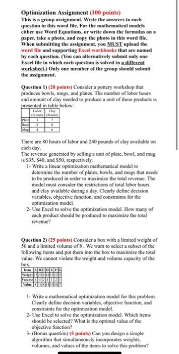 Question 1) (20 points) Consider a pottery