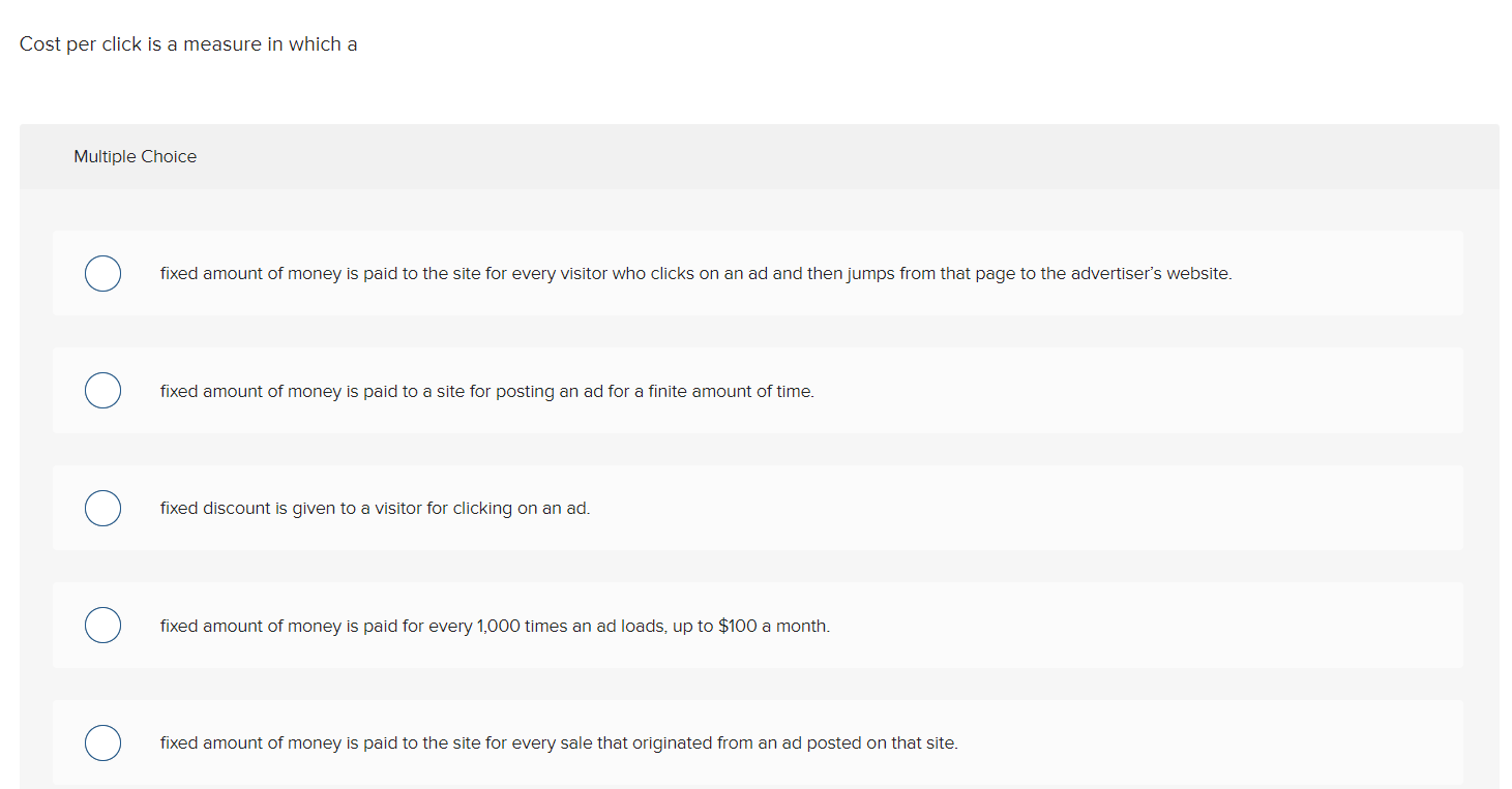 Cost per click is a measure in which a Multiple