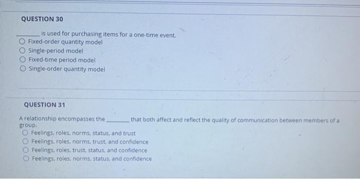 QUESTION 30 is used for purchasing items for a