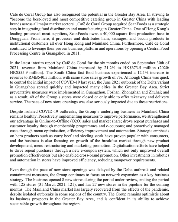 Caf de Coral Group has also recognized the