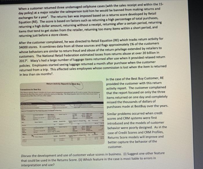 When a customer returned three undamaged