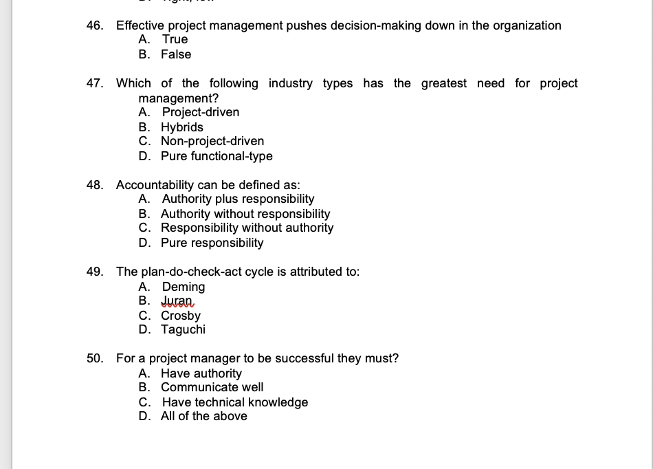 46. Effective project management pushes