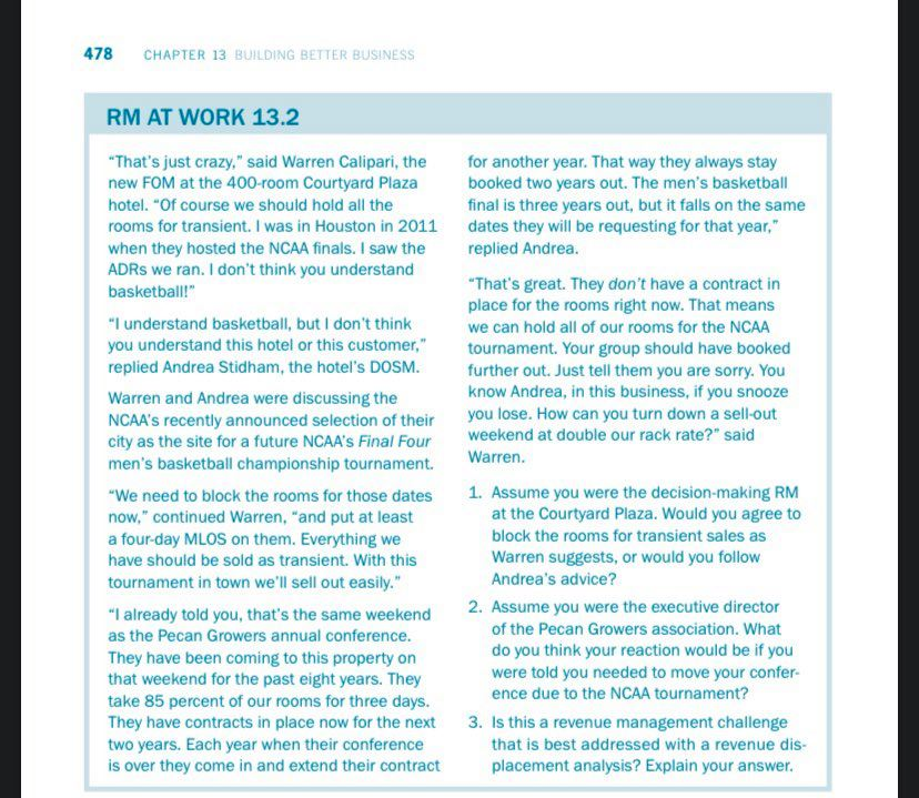 1. Assume you were the decision-making RM at the