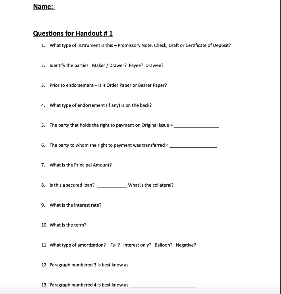 ANSWER QUESTIONS 9-13 ON HAND OUT #1 ... If
