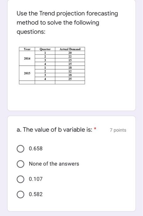 BMIS Use the Trend projection forecasting method