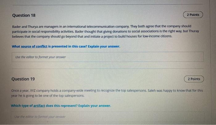 q 18 and q19 Question 18 2 Points Bader and