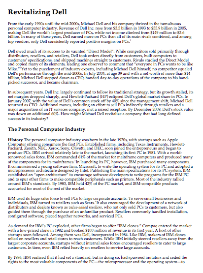 About Revitalizing Dell case study. Answer the