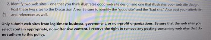 2. Identify two web sites - one that you think
