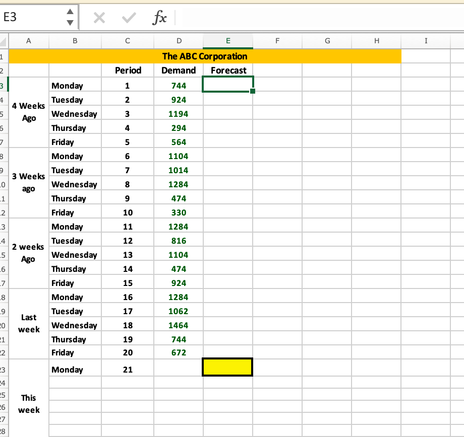 Please answer question in Excel and provide