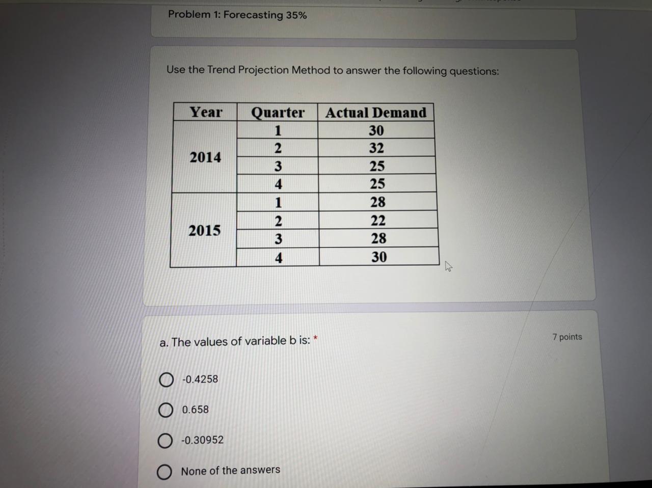 Problem 1: Forecasting 35% Use the Trend