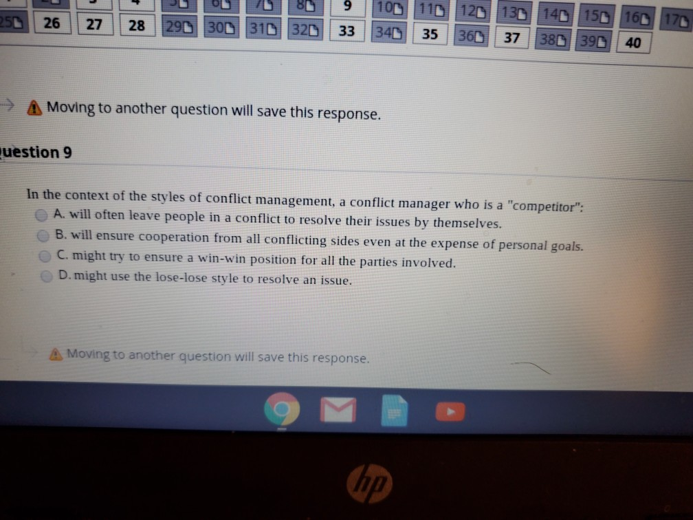 Moving to another question will save this