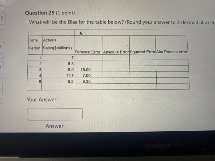 2 Question 25 (1 point) What will be the Bias for