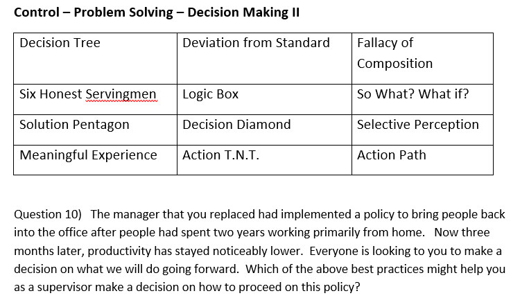 Control - Problem Solving - Decision Making II