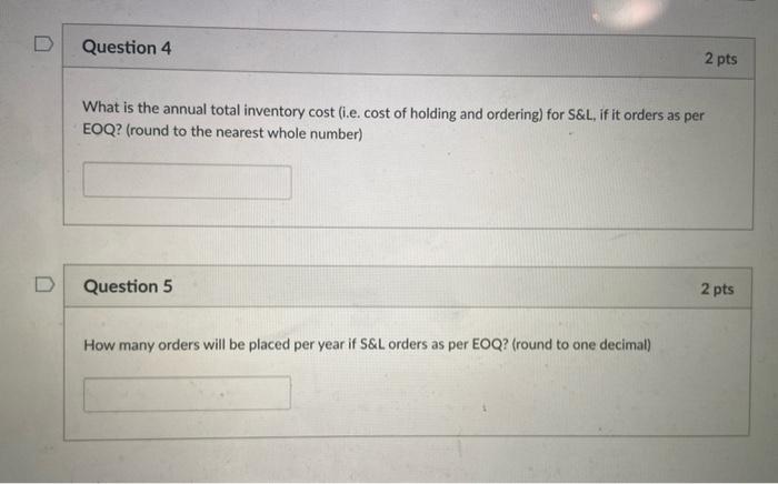 please solve and explain Question 1 2 pts S&L