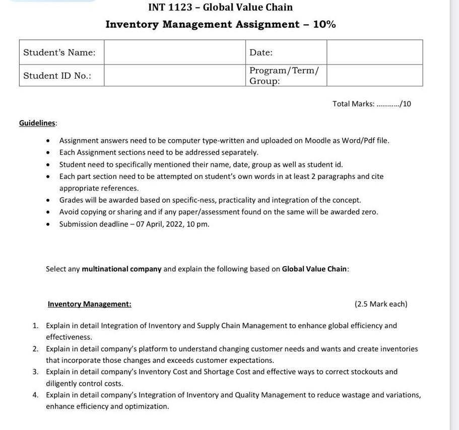 INT 1123 - Global Value Chain Inventory