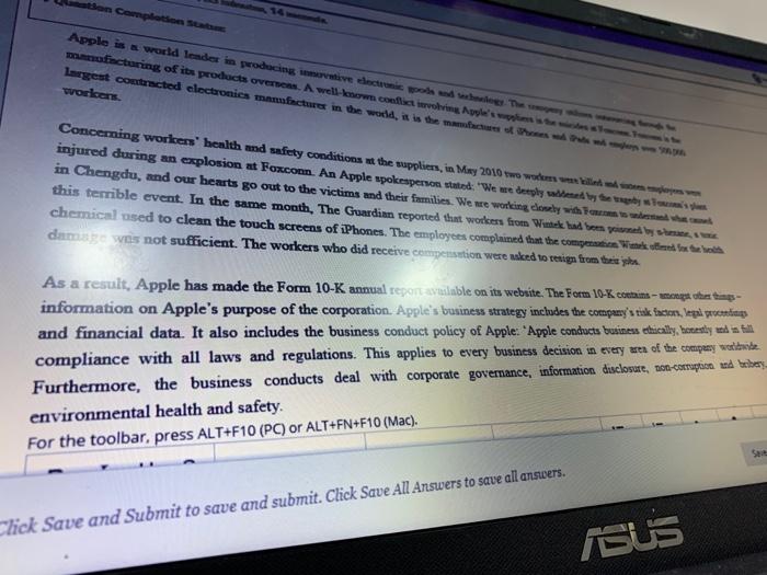 QUESTION 1 Case Study: Apple Inc. Apple is a