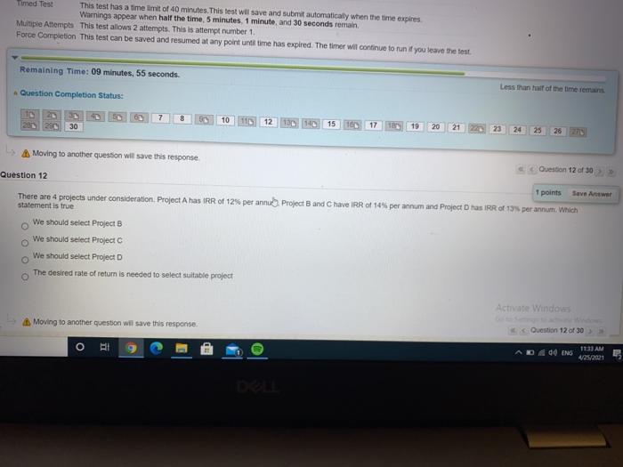 Timed Test This test has a time limit of 40