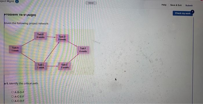 Given the following project network: a-1.