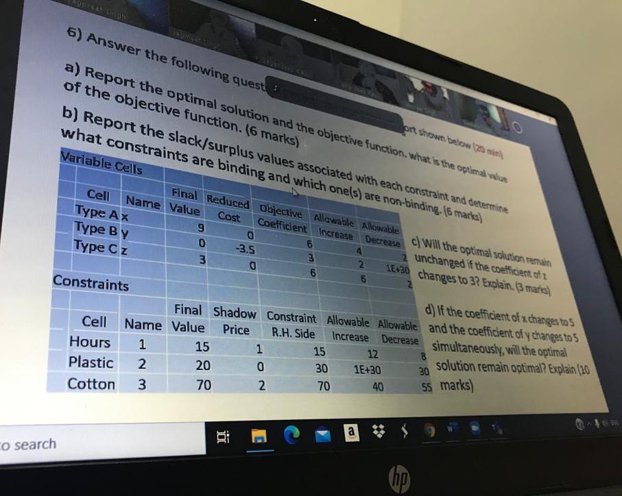 6) Answer the following questi prt shown below a)