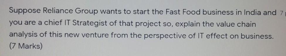Suppose Reliance Group wants to start the Fast