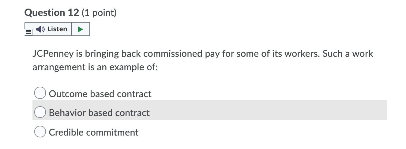Question 12 (1 point) 1) Listen JCPenney is
