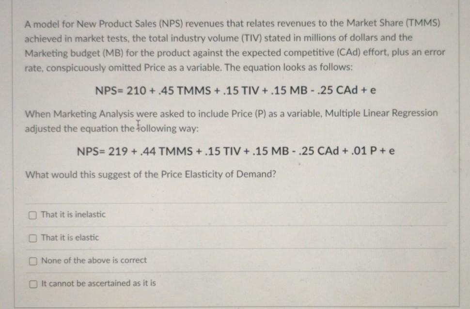 A model for New Product Sales (NPS) revenues that