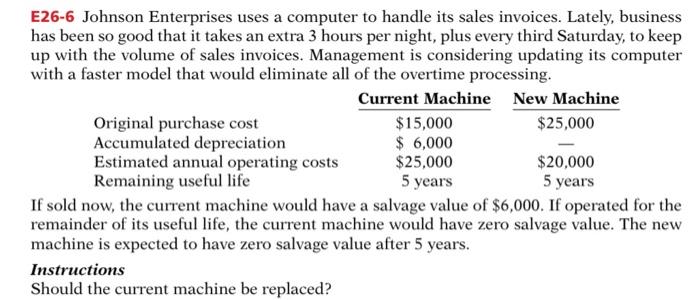 E26-6 Johnson Enterprises uses a computer to