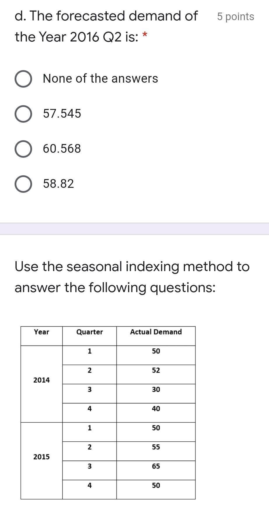 Use the Trend Projection Method to answer the