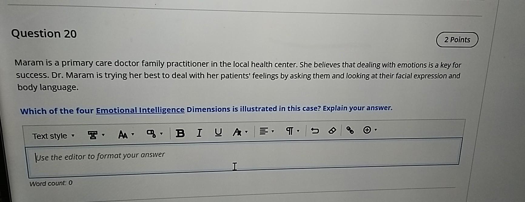Question 20 2 Points Maram is a primary care