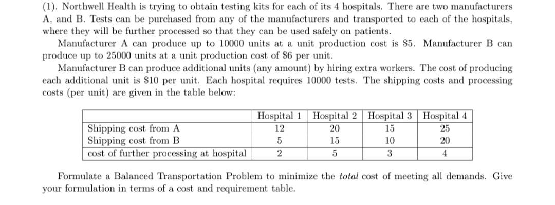 (1). Northwell Health is trying to obtain testing