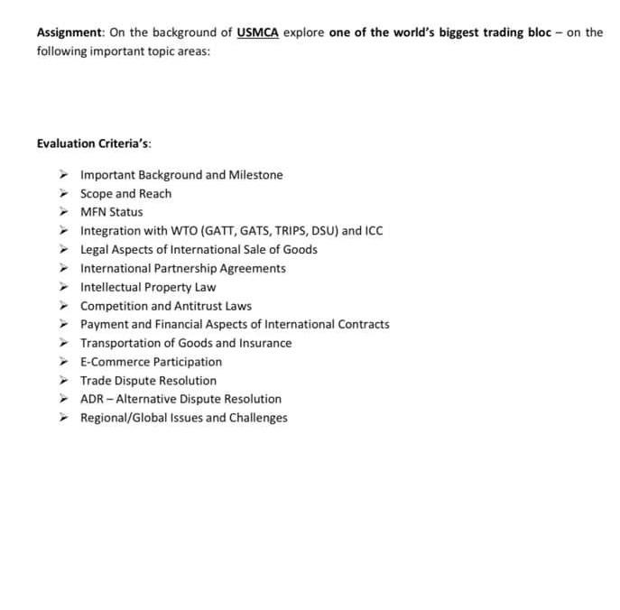 Assignment: On the background of USMCA explore