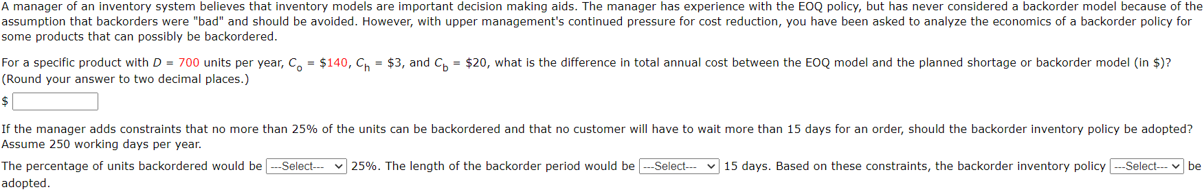 A manager of an inventory system believes that