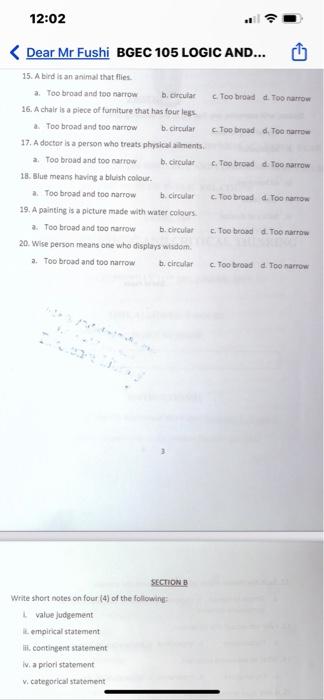 LOGIC AND CRITICAL THINKING please answer the ff