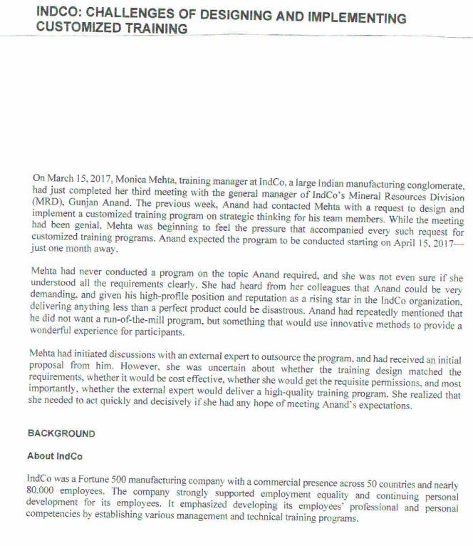 2. Comment on the training needs assessment of