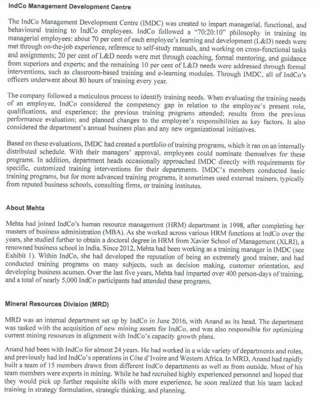 2. Comment on the training needs assessment of