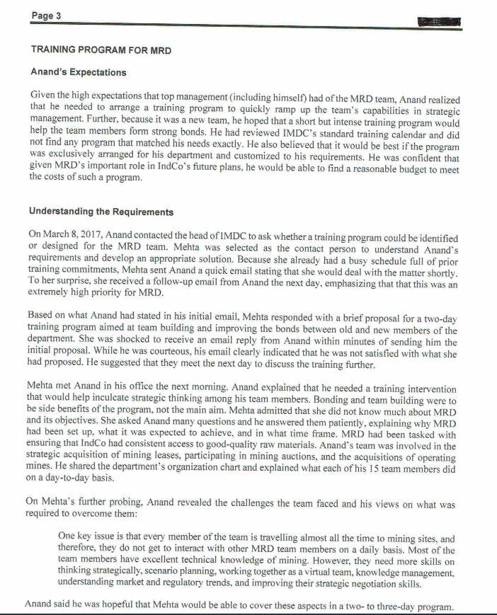 2. Comment on the training needs assessment of