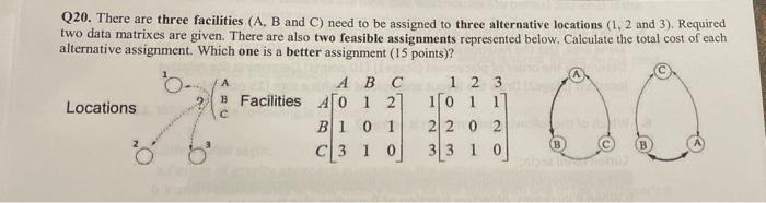 Q20. There are three facilities (A, B and C) need