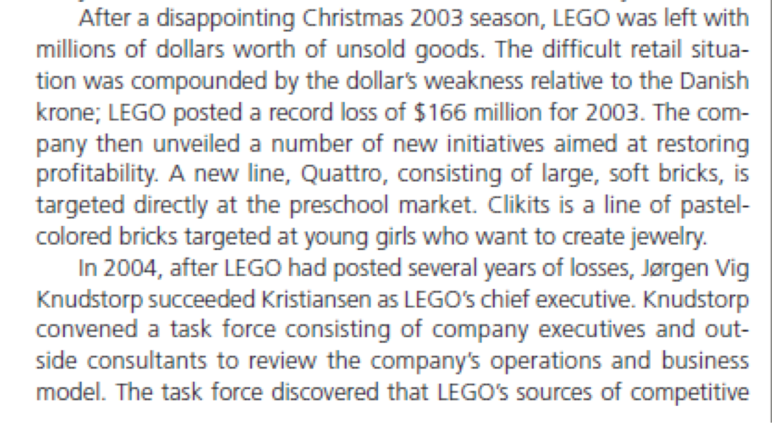 Read through the LEGO case, then answer the