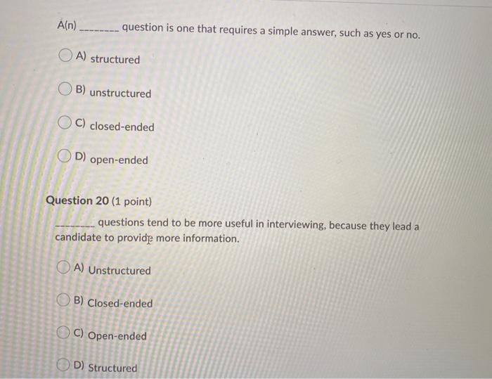 A(n) ----- question is one that requires a simple