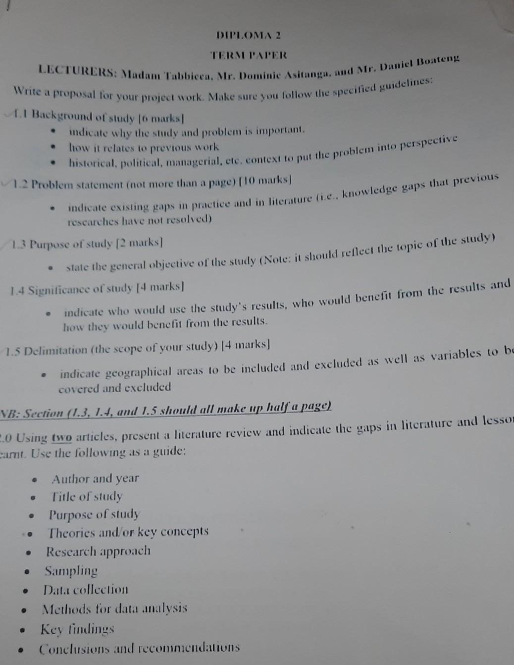 write a proposal for your project work DIPLOMA 2