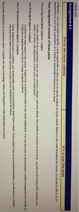 ORGB 1105 Assignment #4 Due by see course